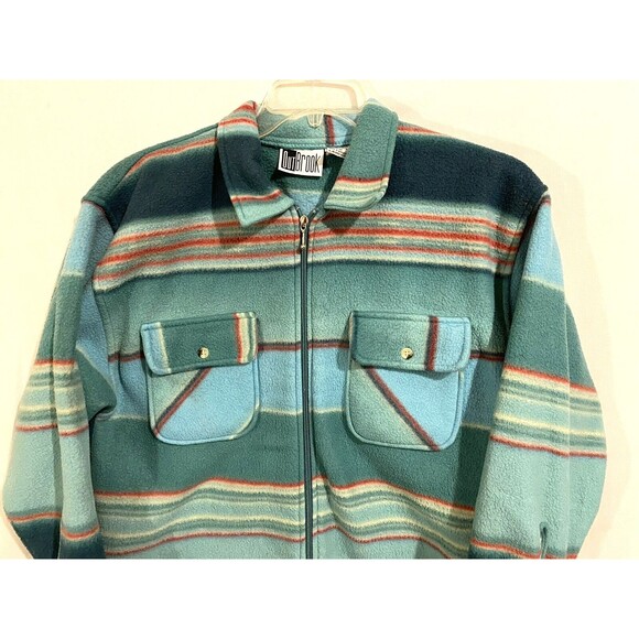 VTG Outbrook Womens Fleece Jacket Sz M Full Zip Plaid Green Pink Pockets - Picture 5 of 11